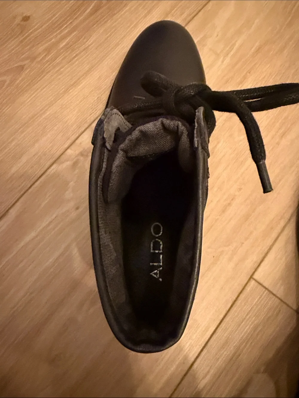 Aldo Black Lace-Up Leather Ankle Boots